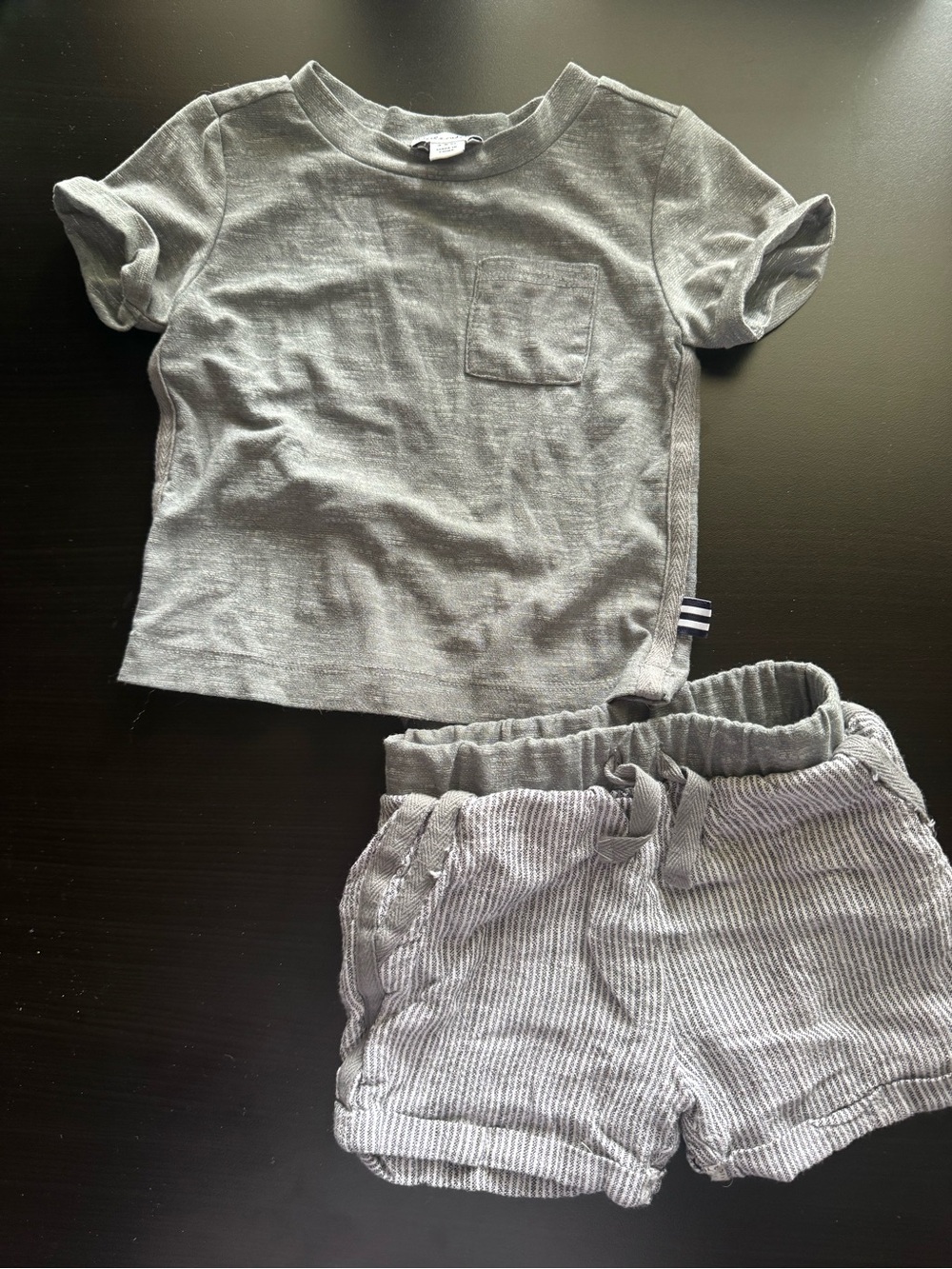 Splendid Baby TShirt & shortsSet | Gray Pocket Tee + Striped Shorts | 3-6 Months